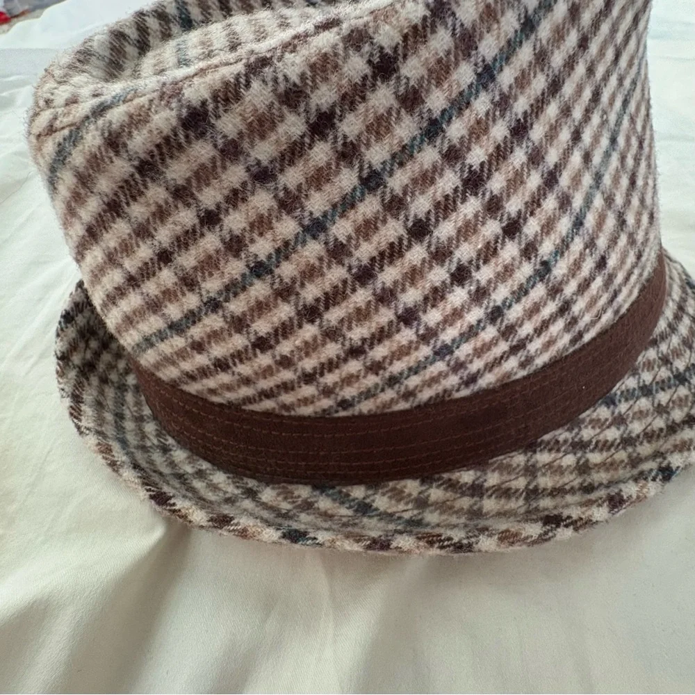 Goorin Bros Men Fedora Hat Brown Check Wool Polyester Excellent Condition